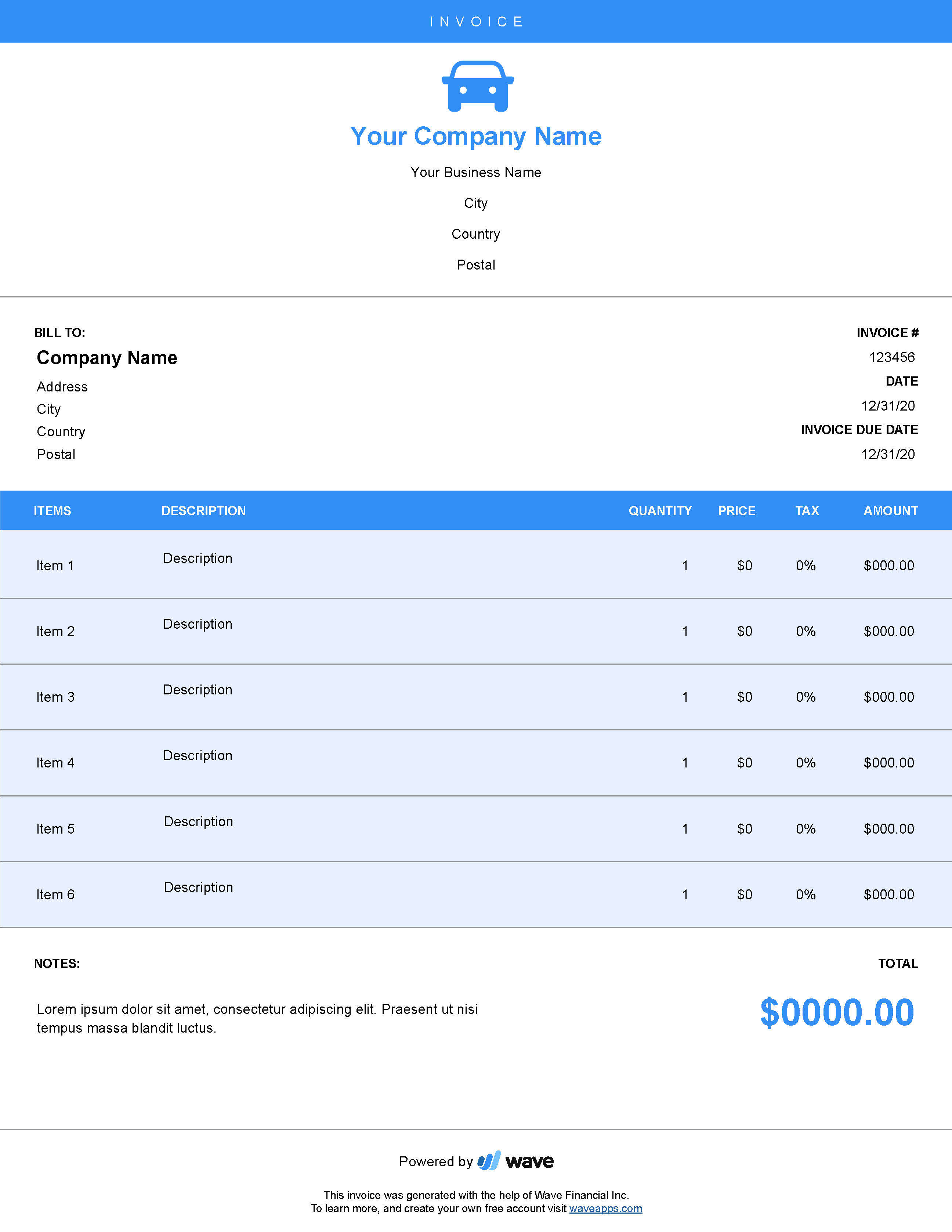 Auto Repair Invoice Template Wave Invoicing