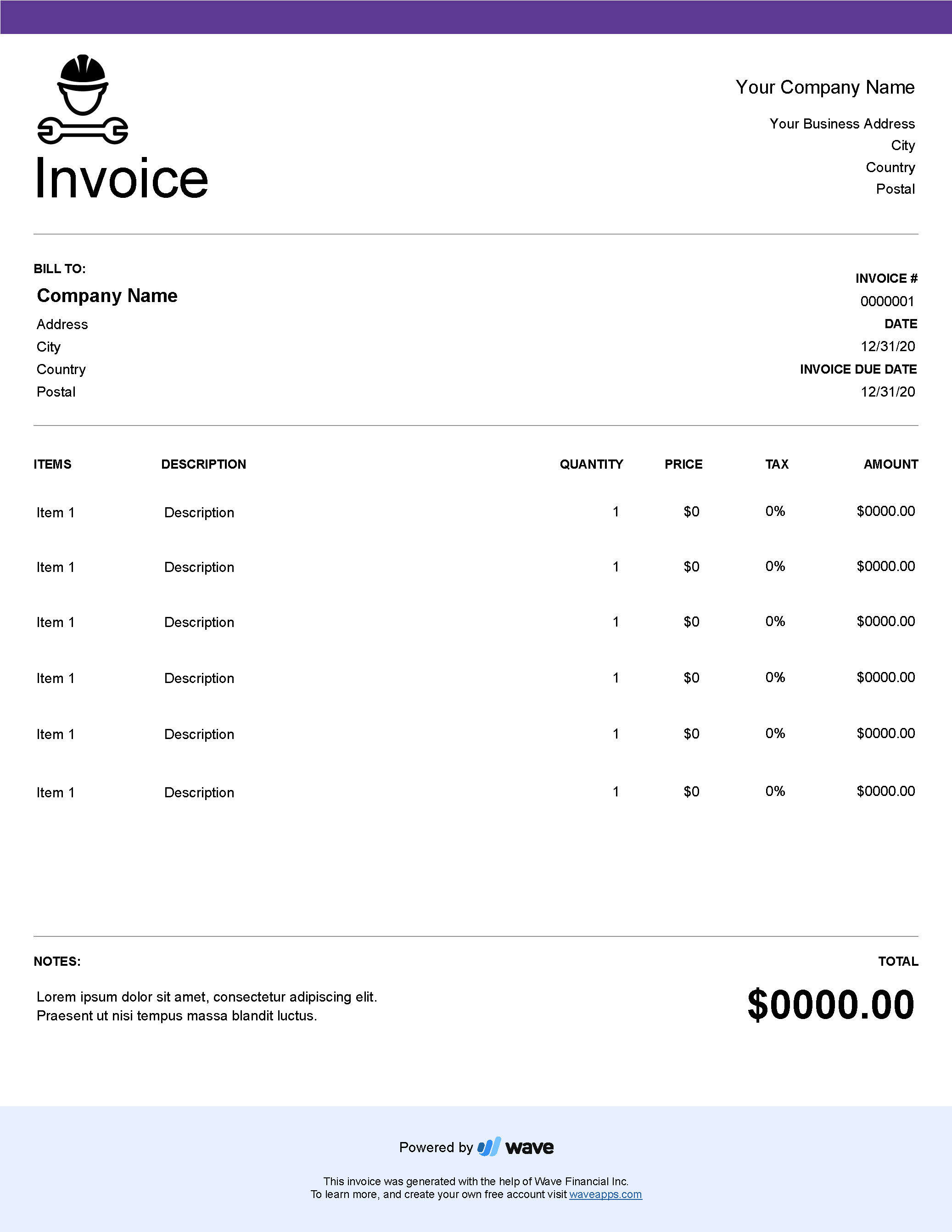 Contract labor invoice template Wave Invoicing