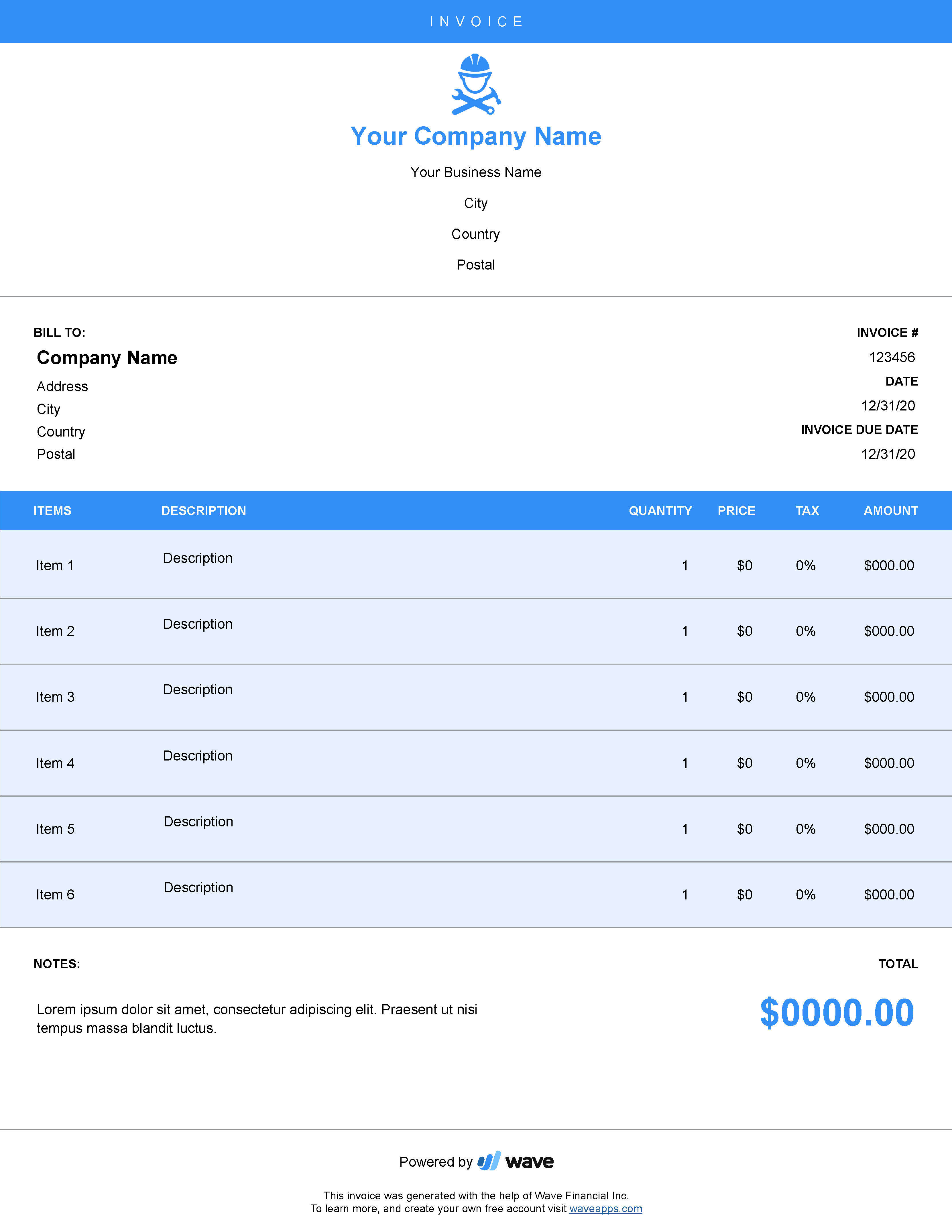 Contractor Invoice Template Wave Financial