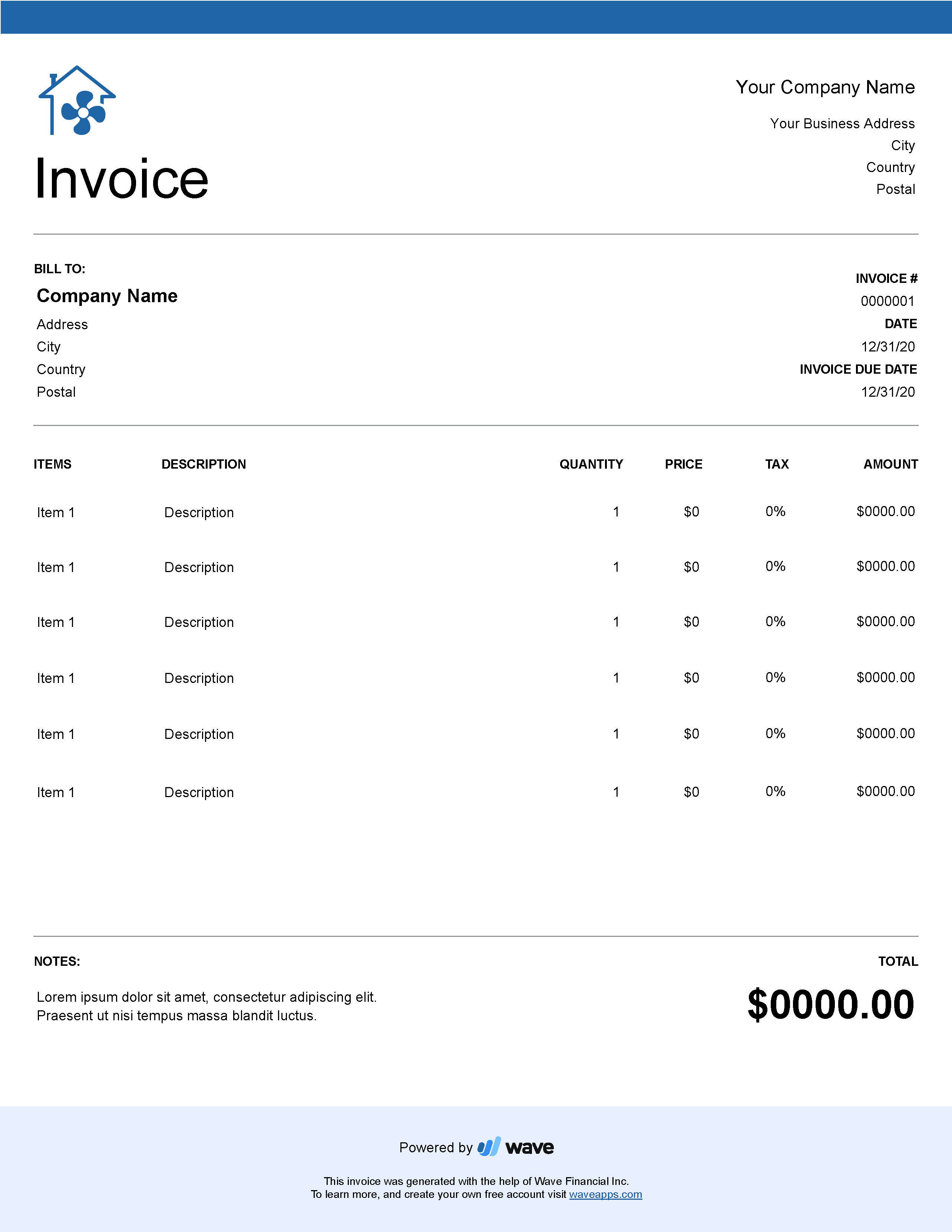 HVAC invoice template - Wave Invoicing Regarding Hvac Invoices Templates