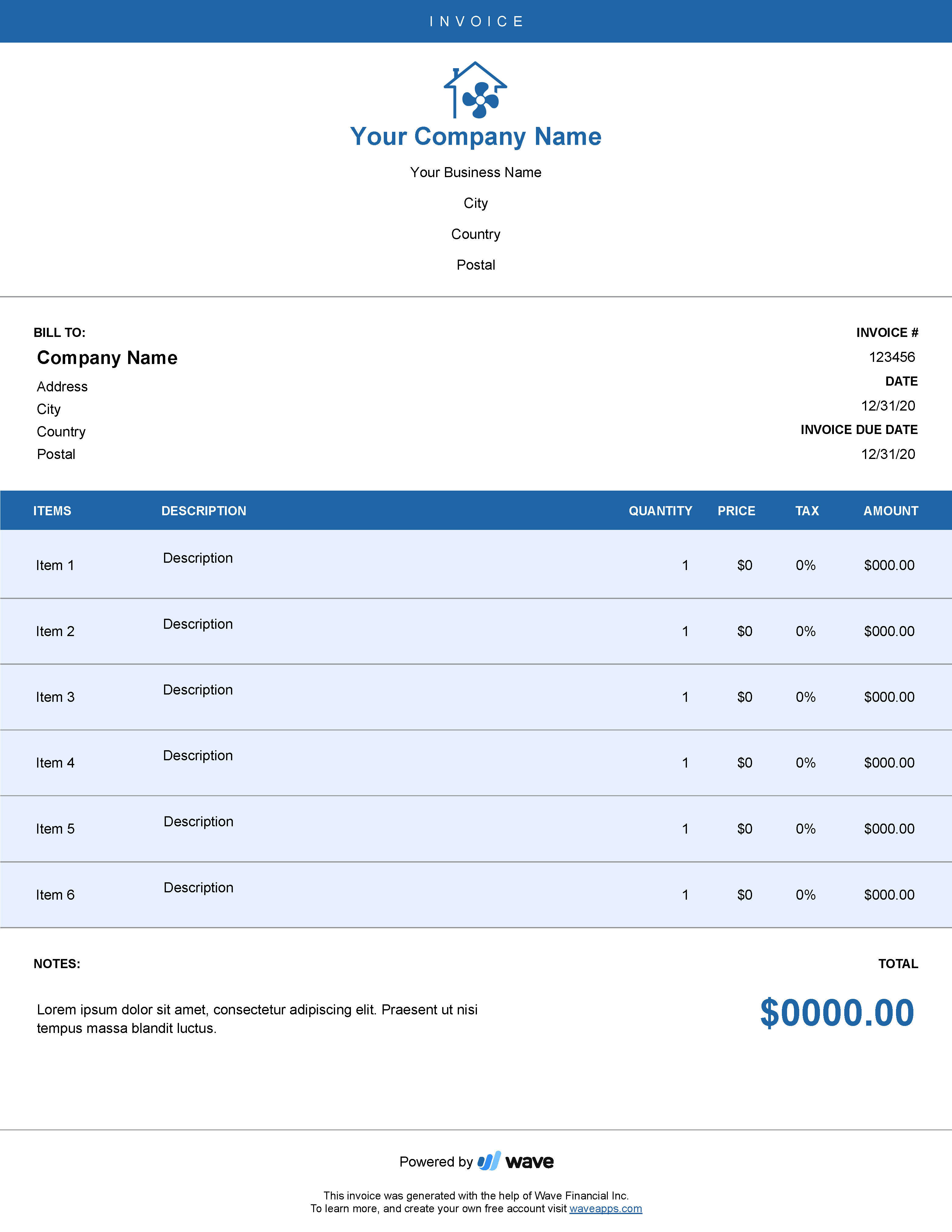 HVAC invoice template - Wave Invoicing Pertaining To Hvac Invoices Templates