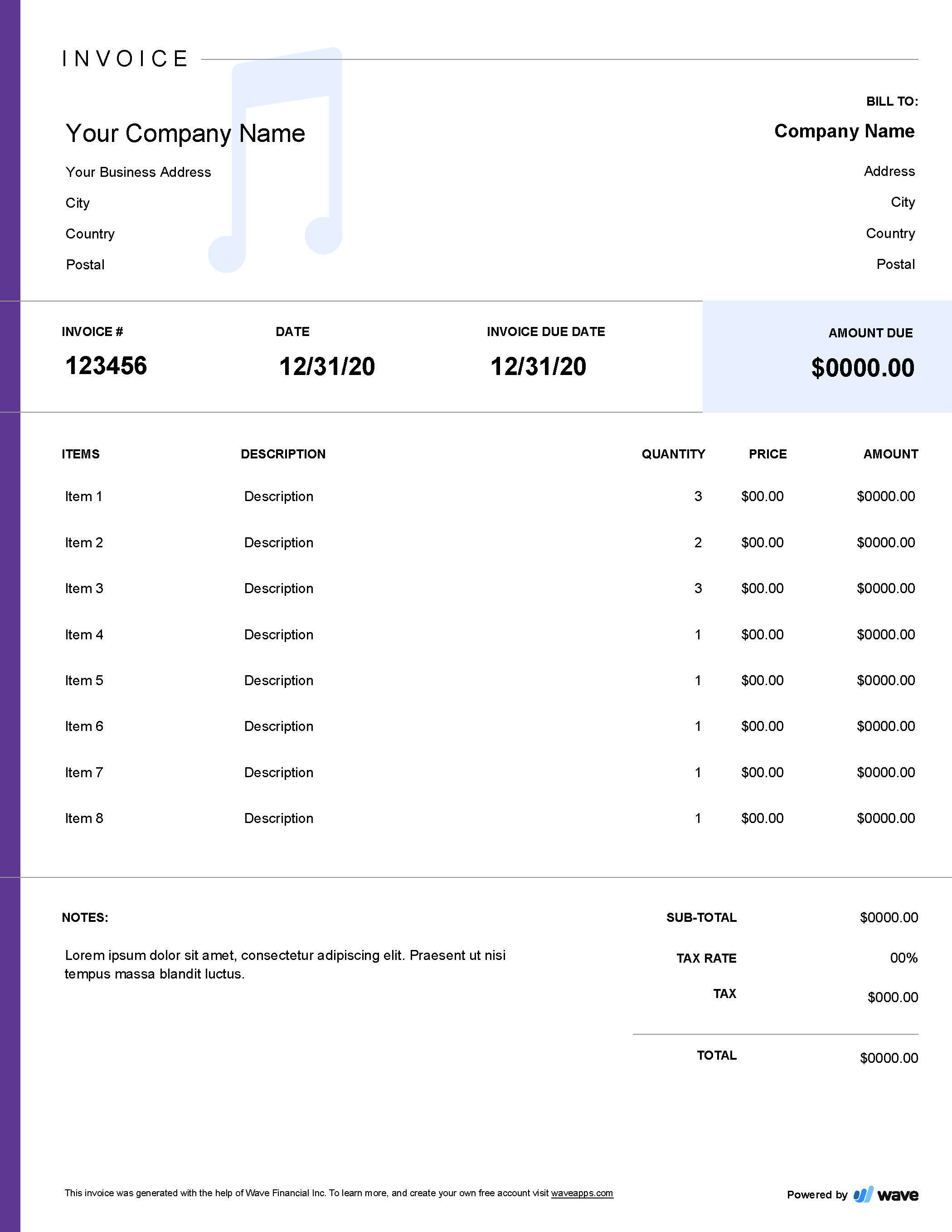 Music Invoice Template