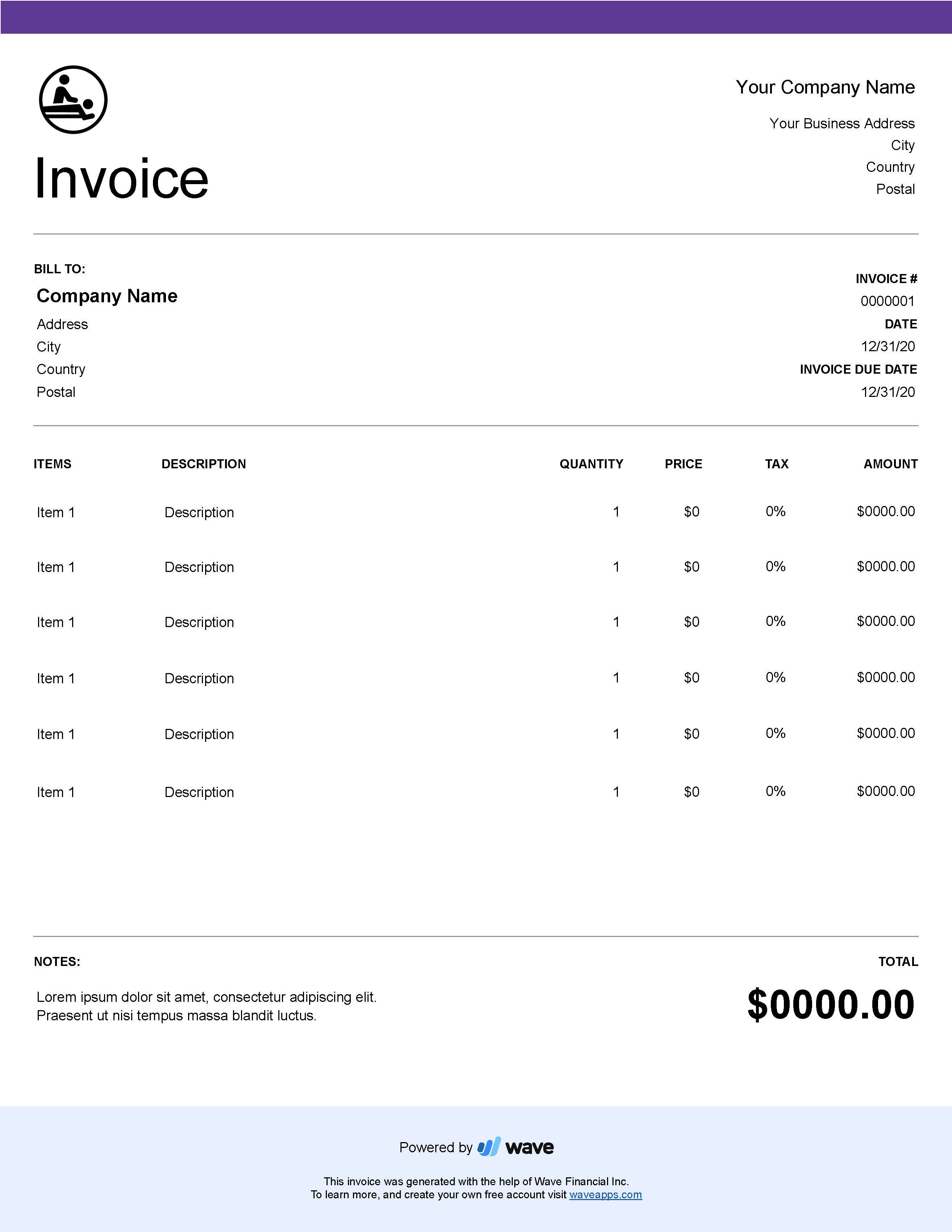 Physical therapy invoice template Wave Invoicing