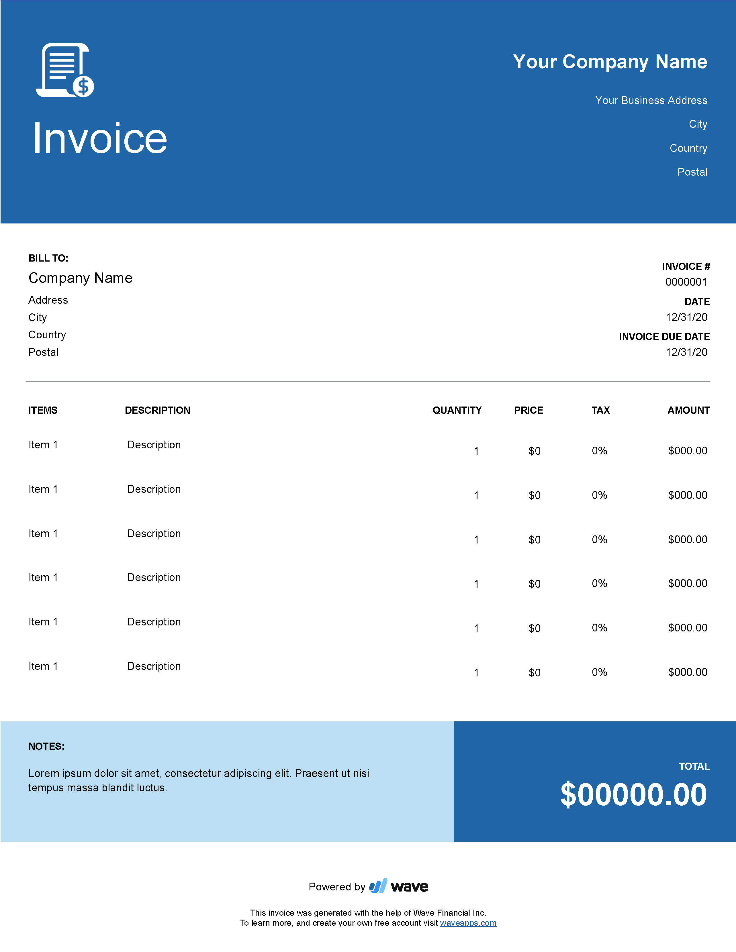 Pro forma invoice template - Wave Financial