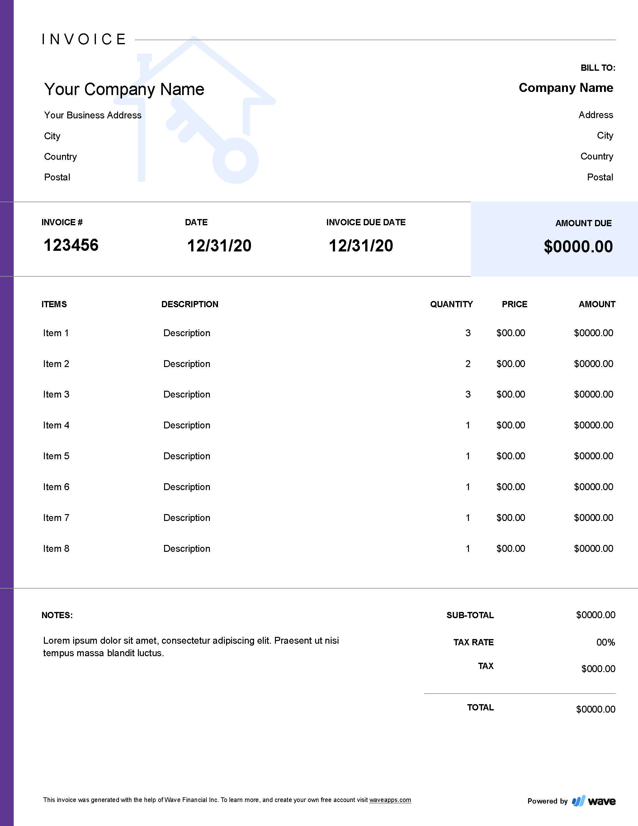 Rent invoice template Wave Invoicing