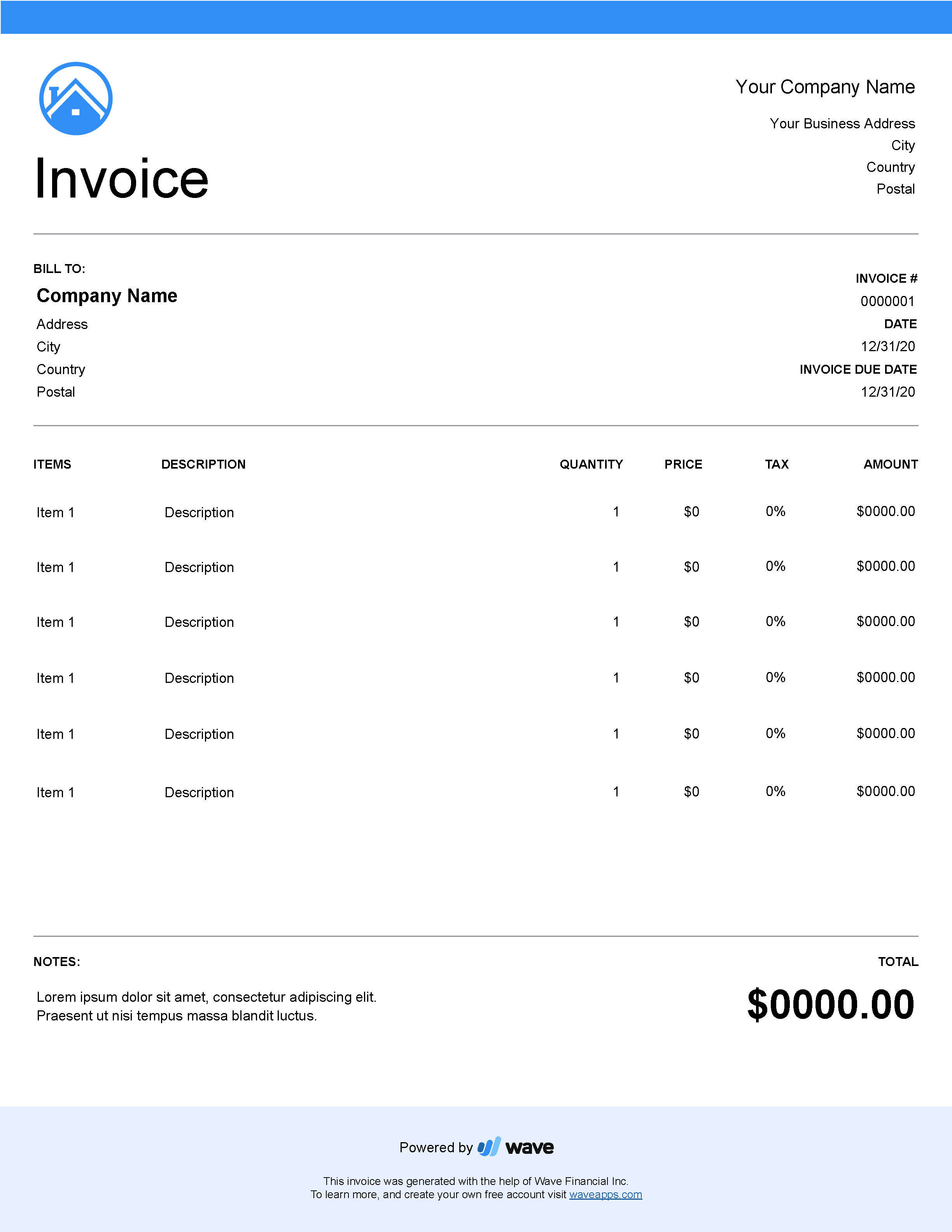 Roofing invoice template - Wave Invoicing In Free Roofing Invoice Template