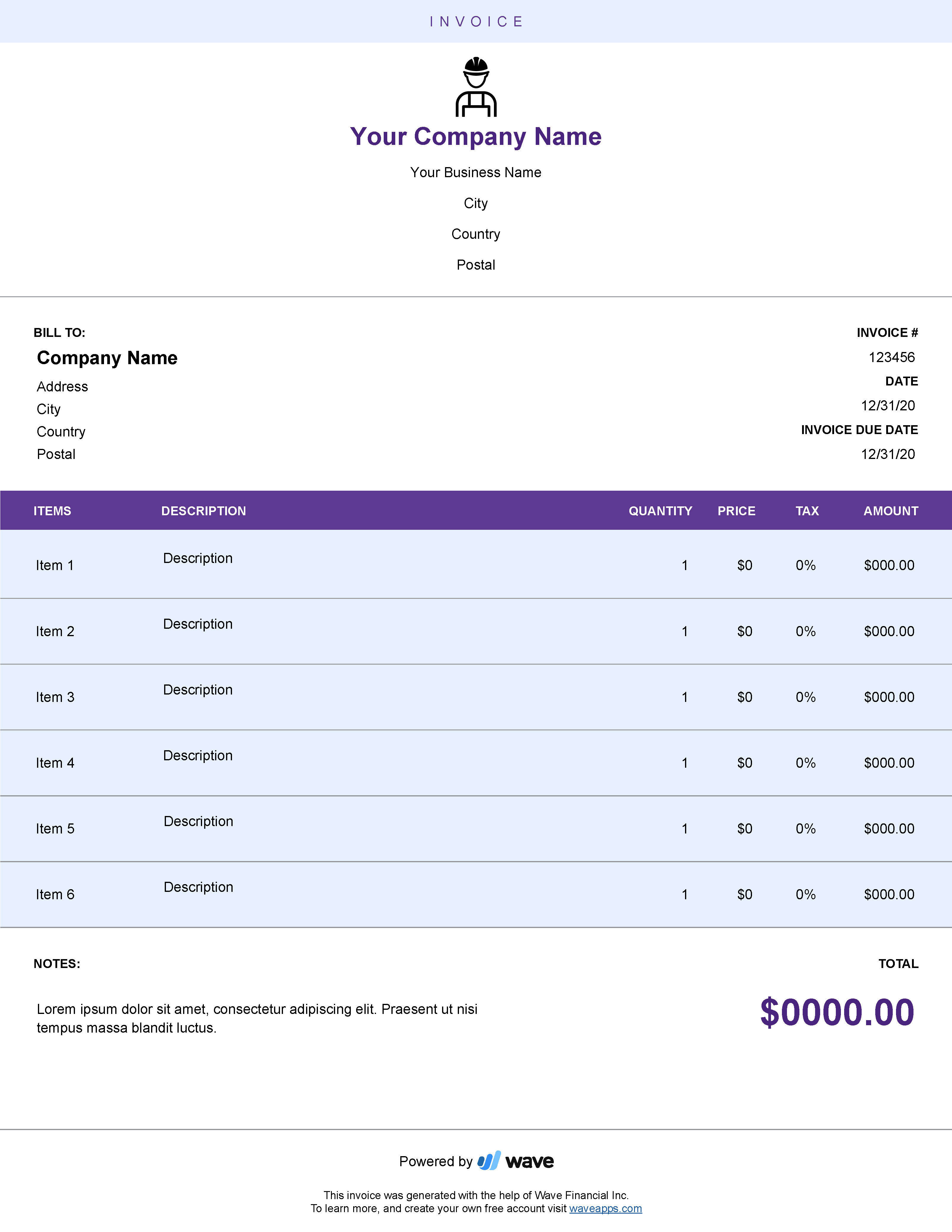 invoice example word