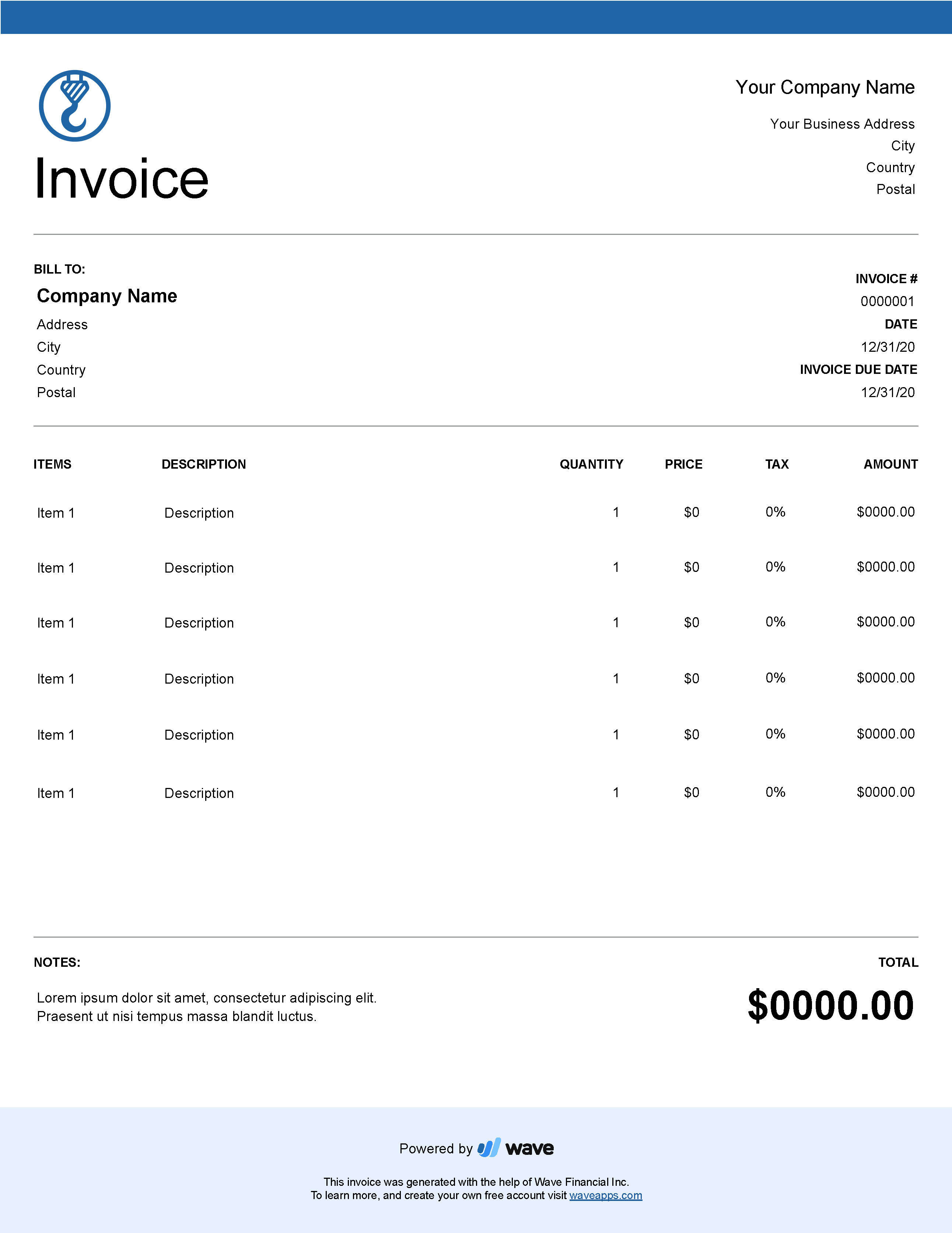 towing invoice template wave invoicing