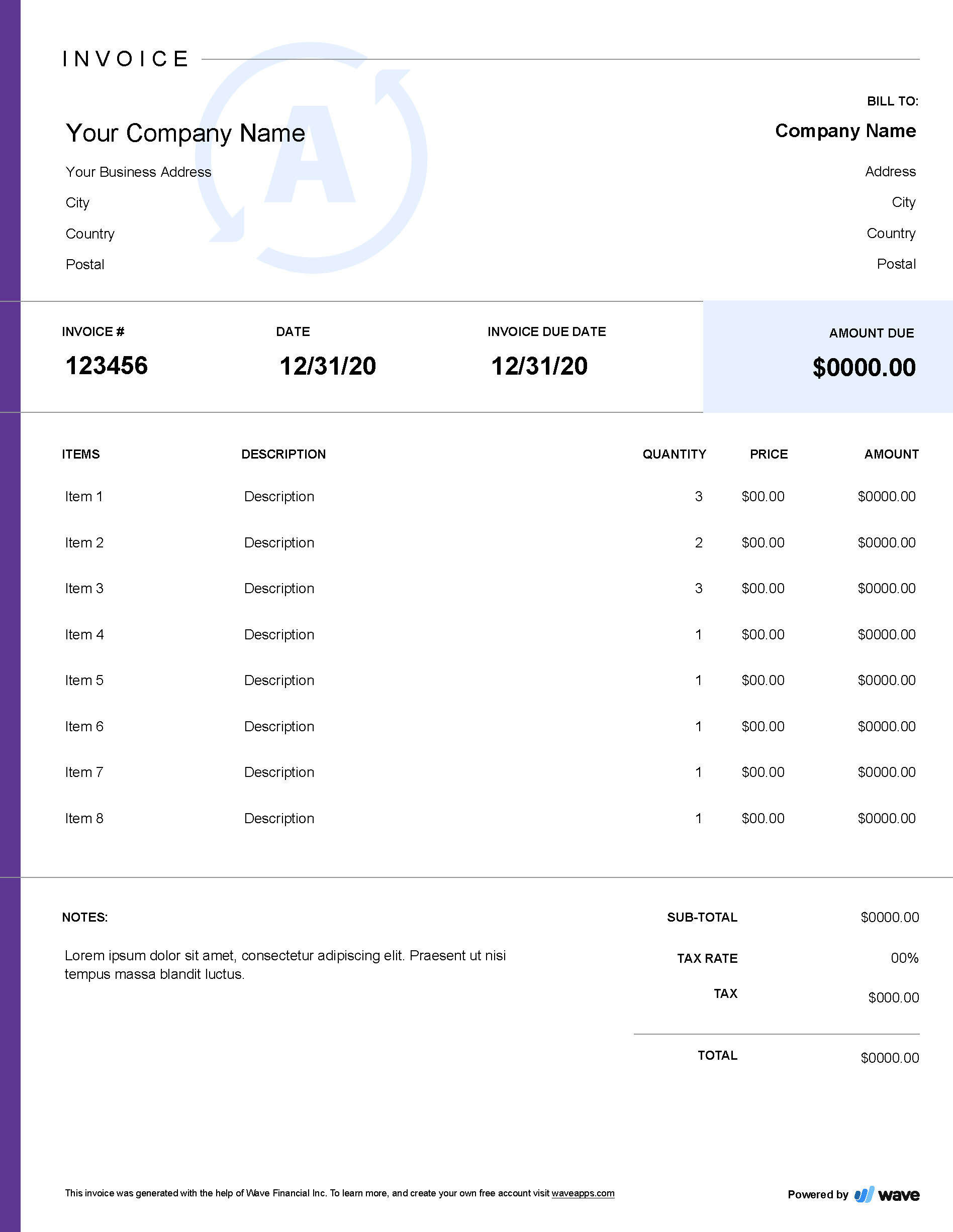 Translation invoice template Wave Invoicing