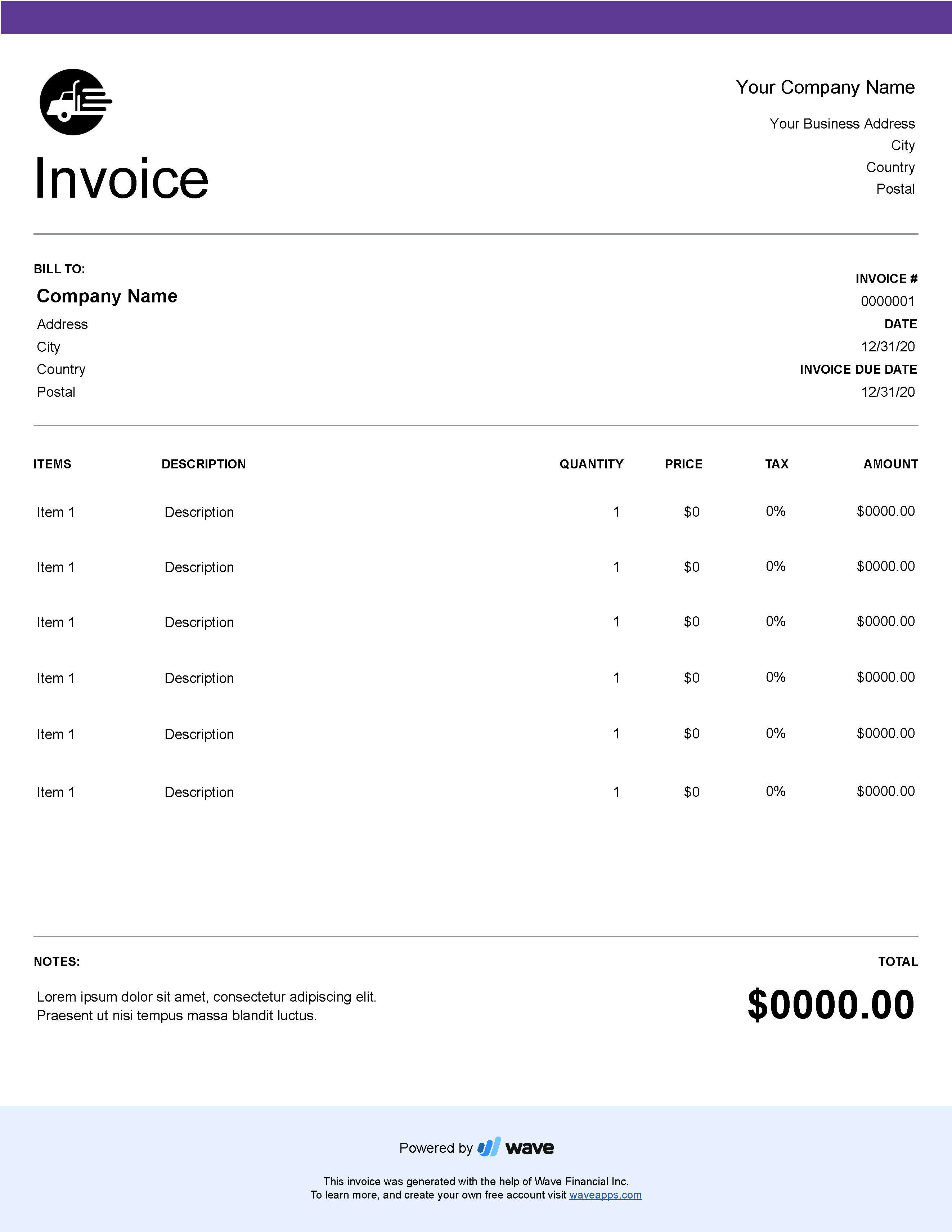 Trucking Company Invoice Template Wave Invoicing