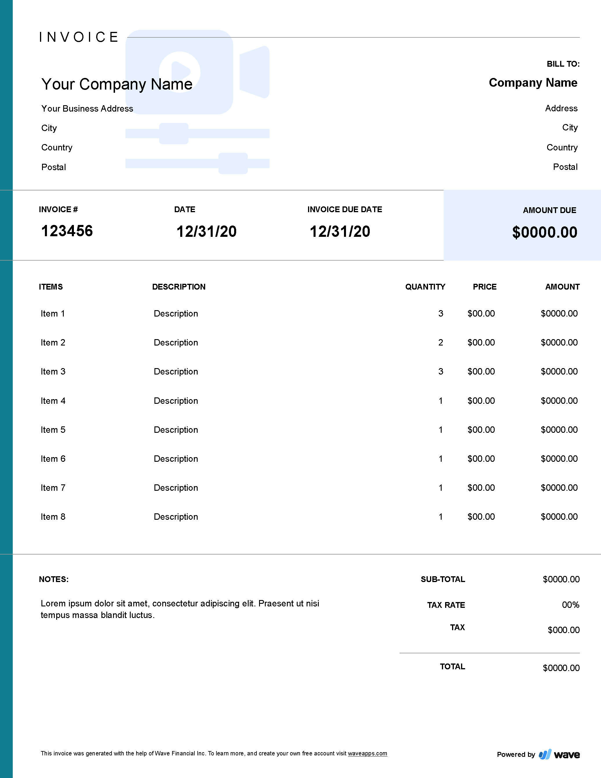 Video production invoice template Wave Financial