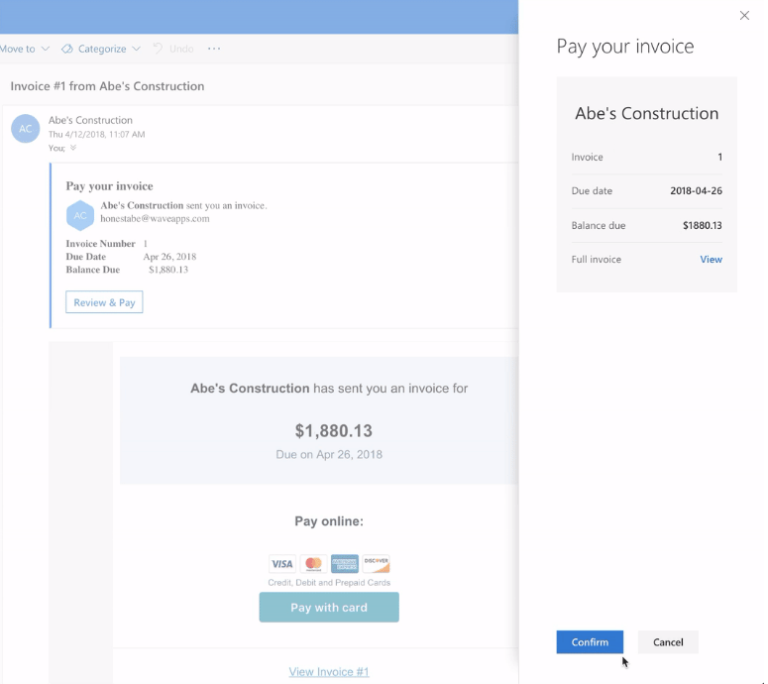 Email with the option to confirm the invoice