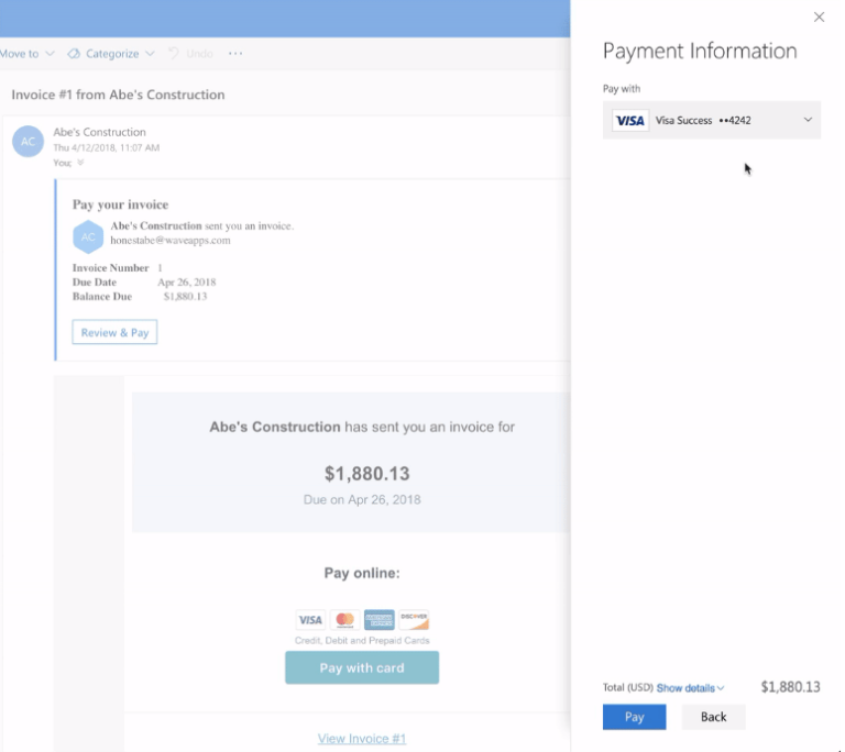 Confirmed invoice in email inbox