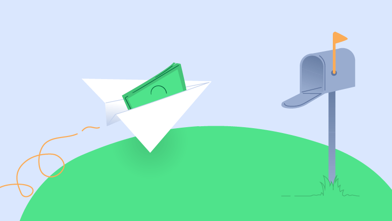Money arriving in a mailbox