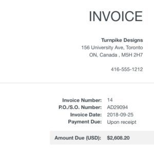 Part of an invoice - unique invoice number